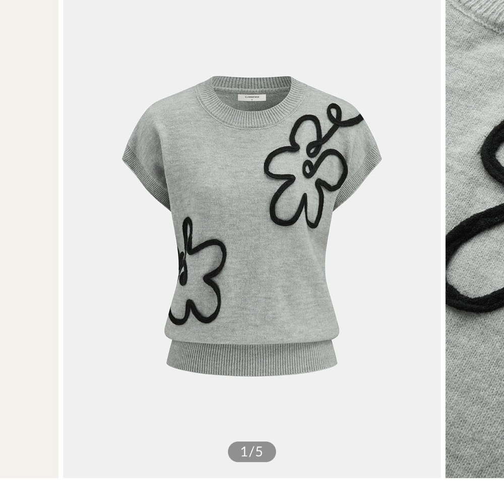 Commense Gray Sweater with Black Floral Design